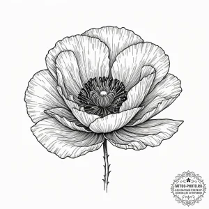 Tattoo sketch a single poppy in bloom its pet... - эскиз тату (№1751337421_0, 01.07.2025 02:37) — tattoo-photo.ru