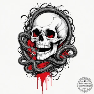 A trash polka composition of the dark mark: a... - эскиз тату (№1751337980_0, 01.07.2025 02:46) — tattoo-photo.ru