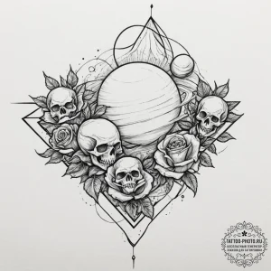 Tattoo sketch a single, massive planet, its s... - эскиз тату (№1751338784_0, 01.07.2025 02:59) — tattoo-photo.ru