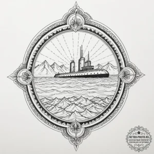 A submarine surfacing in the arctic, breaking... - эскиз тату (№1751340472_0, 01.07.2025 03:27) — tattoo-photo.ru