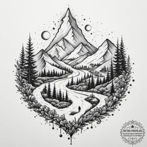 A minimalist tattoo of the path of the fellow... - эскиз тату (№1751340875_0, 01.07.2025 03:34) — tattoo-photo.ru