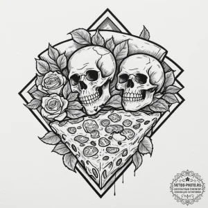 Tattoo design a 'pizza slice' on one, a 'pizz... - эскиз тату (№1751341047_0, 01.07.2025 03:37) — tattoo-photo.ru