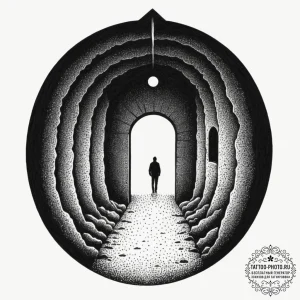 Tattoo sketch a view from inside a dark tunne... - эскиз тату (№1751342563_0, 01.07.2025 04:02) — tattoo-photo.ru
