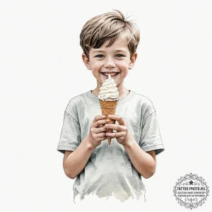 A young boy with a missing front tooth, grinn... - эскиз тату (№1751343435_0, 01.07.2025 04:17) — tattoo-photo.ru