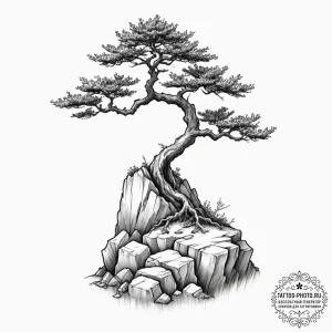 A bonsai tree on a cliff edge (is there, but... - эскиз тату (№1751343751_0, 01.07.2025 04:22) — tattoo-photo.ru