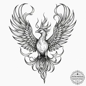 Tattoo sketch a phoenix rising from subtle fl... - эскиз тату (№1751344074_0, 01.07.2025 04:27) — tattoo-photo.ru