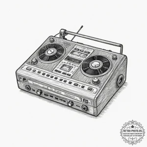 A linework tattoo of a tape recorder, the mai... - эскиз тату (№1751344311_0, 01.07.2025 04:31) — tattoo-photo.ru