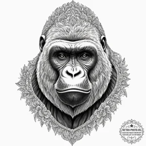 A silverback gorilla looking thoughtfully int... - эскиз тату (№1751344546_0, 01.07.2025 04:35) — tattoo-photo.ru