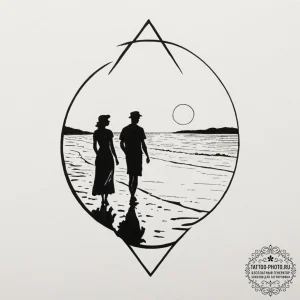 Tattoo sketch a silhouette of two people on a... - эскиз тату (№1751345906_0, 01.07.2025 04:58) — tattoo-photo.ru