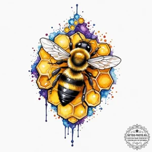 Tattoo sketch a subtle bee with a honeycomb p... - эскиз тату (№1751346157_0, 01.07.2025 05:02) — tattoo-photo.ru