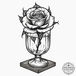 A single, perfect red rose in a crystal vase... - эскиз тату (№1751346307_0, 01.07.2025 05:05) — tattoo-photo.ru