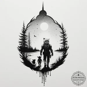 14. graphic art of the mandalorian and grogu... - эскиз тату (№1751347343_0, 01.07.2025 05:22) — tattoo-photo.ru