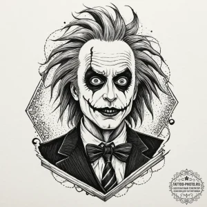 A graphic novel portrait of beetlejuice, "it'... - эскиз тату (№1751348686_0, 01.07.2025 05:44) — tattoo-photo.ru