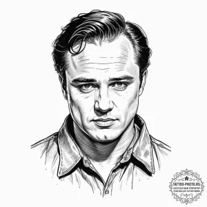 A trash polka portrait of marlon brando as co... - эскиз тату (№1751349493_0, 01.07.2025 05:58) — tattoo-photo.ru