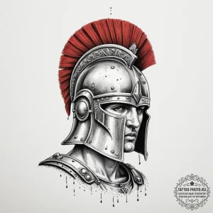 A roman centurion helmet with battle damage,... - эскиз тату (№1751349729_0, 01.07.2025 06:02) — tattoo-photo.ru