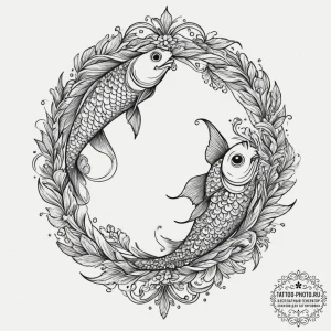 Tattoo design pisces fish, with neptune's gly... - эскиз тату (№1751350053_0, 01.07.2025 06:07) — tattoo-photo.ru