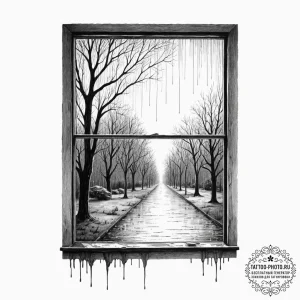 Tattoo design a delicate rain-streaked window... - эскиз тату (№1751351463_0, 01.07.2025 06:31) — tattoo-photo.ru