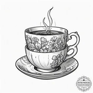 Tattoo sketch a stylized teacup with a whimsi... - эскиз тату (№1751352342_0, 01.07.2025 06:45) — tattoo-photo.ru