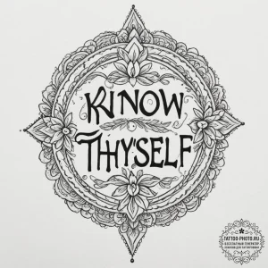 A chicano lettering tattoo of "know thyself".... - эскиз тату (№1751352421_0, 01.07.2025 06:47) — tattoo-photo.ru