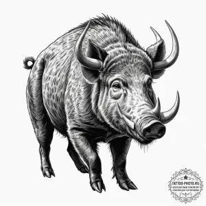 Tattoo sketch a wild boar, tusks gleaming, fo... - эскиз тату (№1751353612_0, 01.07.2025 07:06) — tattoo-photo.ru