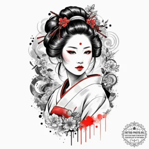 A sketch of the geisha hologram advertisement... - эскиз тату (№1751354497_0, 01.07.2025 07:21) — tattoo-photo.ru