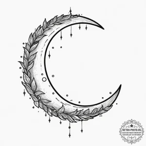 Tattoo sketch a crescent moon on one, a tiny... - эскиз тату (№1751355301_0, 01.07.2025 07:35) — tattoo-photo.ru