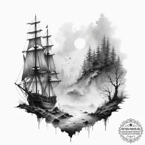 A watercolor sketch of the mysterious fog fro... - эскиз тату (№1751357123_0, 01.07.2025 08:05) — tattoo-photo.ru