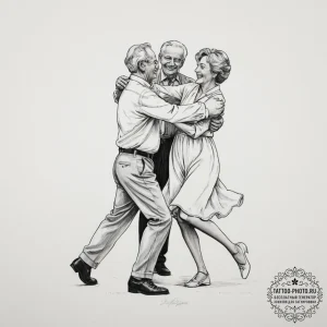 A joyful, candid photo of an old couple danci... - эскиз тату (№1751357358_0, 01.07.2025 08:09) — tattoo-photo.ru