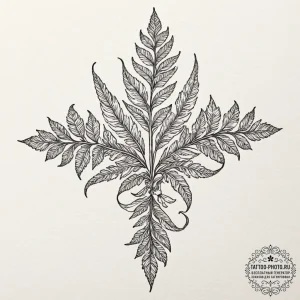 Tattoo design a single fern leaf, symbolizing... - эскиз тату (№1751357895_0, 01.07.2025 08:18) — tattoo-photo.ru