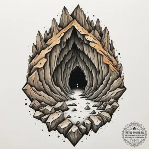 Tattoo sketch a stylized cave entrance with g... - эскиз тату (№1751358046_0, 01.07.2025 08:20) — tattoo-photo.ru