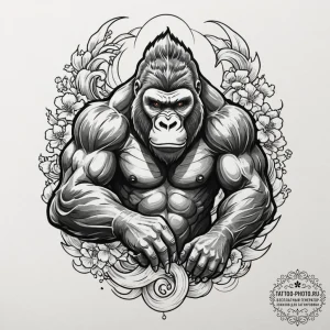 Tattoo sketch a powerful gorilla, hands clenc... - эскиз тату (№1751359819_0, 01.07.2025 08:50) — tattoo-photo.ru