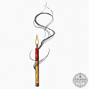 A close-up of a burning incense stick, with s... - эскиз тату (№1751360693_0, 01.07.2025 09:04) — tattoo-photo.ru
