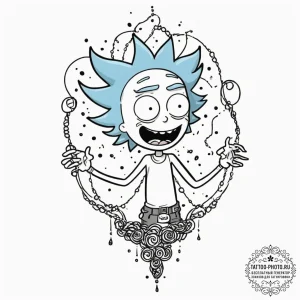 A trash polka sketch of mr. meeseeks from ric... - эскиз тату (№1751360845_0, 01.07.2025 09:07) — tattoo-photo.ru