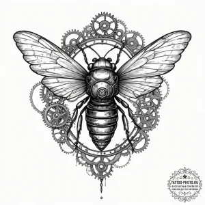 Tattoo design a cicada with a body made of cl... - эскиз тату (№1751361298_0, 01.07.2025 09:14) — tattoo-photo.ru
