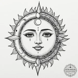 Tattoo sketch a stylized sun and moon intertw... - эскиз тату (№1751361827_0, 01.07.2025 09:23) — tattoo-photo.ru
