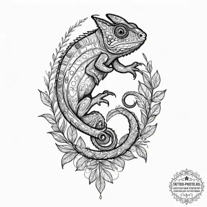 Chameleon, tattoo sketch design, black and wh... - эскиз тату (№1751362586_0, 01.07.2025 09:36) — tattoo-photo.ru