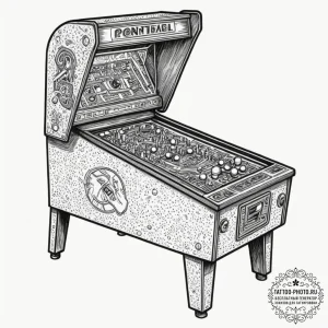 A person playing pinball in a retro arcade.,... - эскиз тату (№1751363111_0, 01.07.2025 09:45) — tattoo-photo.ru
