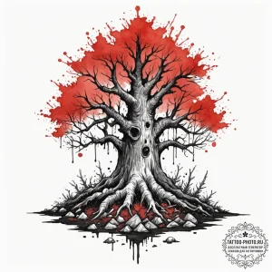 Tattoo sketch a single, powerful tree growing... - эскиз тату (№1751363187_0, 01.07.2025 09:46) — tattoo-photo.ru