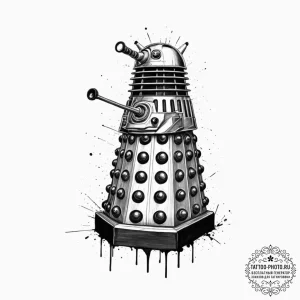A sketch of a dalek, with the "exterminate!"... - эскиз тату (№1751363637_0, 01.07.2025 09:53) — tattoo-photo.ru