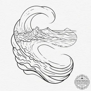 Tattoo sketch a single, powerful wave washing... - эскиз тату (№1751364096_0, 01.07.2025 10:01) — tattoo-photo.ru