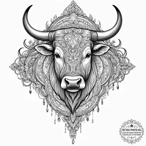 Bull, artistic tattoo sketch, on a clean whit... - эскиз тату (№1751364408_0, 01.07.2025 10:06) — tattoo-photo.ru