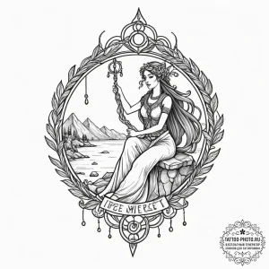 An elegant tattoo sketch of the goddess mokos... - эскиз тату (№1751365824_0, 01.07.2025 10:30) — tattoo-photo.ru