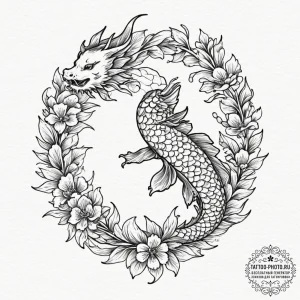 Tattoo design a floral wreath enclosing a per... - эскиз тату (№1751366058_0, 01.07.2025 10:34) — tattoo-photo.ru