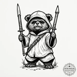 Neo-traditional tattoo of wicket the ewok hol... - эскиз тату (№1751366371_0, 01.07.2025 10:39) — tattoo-photo.ru