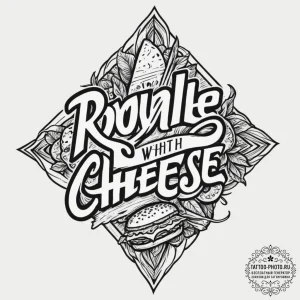 Chicano lettering tattoo of "royale with chee... - эскиз тату (№1751366841_0, 01.07.2025 10:47) — tattoo-photo.ru