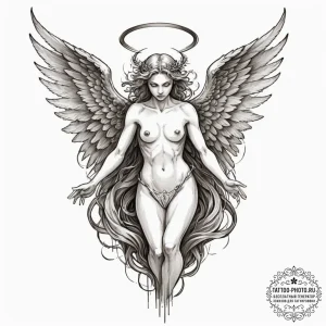 Angel and demon, concept art for tattoo, sepi... - эскиз тату (№1751367311_0, 01.07.2025 10:55) — tattoo-photo.ru