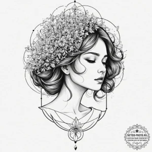 Tattoo design a woman's profile, her hair a f... - эскиз тату (№1751367784_0, 01.07.2025 11:03) — tattoo-photo.ru