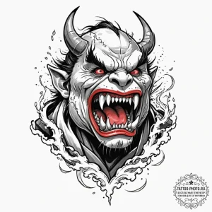 A trash polka tattoo of an orc's snarling fac... - эскиз тату (№1751367942_0, 01.07.2025 11:05) — tattoo-photo.ru