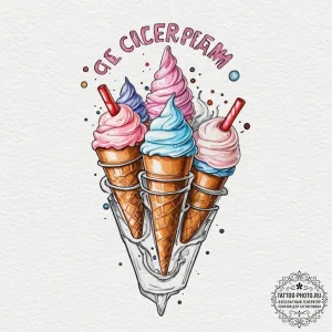 A watercolor tattoo of the scoops ahoy ice cr... - эскиз тату (№1751370472_0, 01.07.2025 11:47) — tattoo-photo.ru