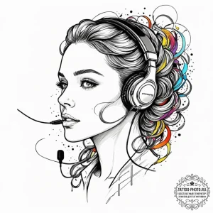 Tattoo sketch a headset microphone with sound... - эскиз тату (№1751370545_0, 01.07.2025 11:49) — tattoo-photo.ru